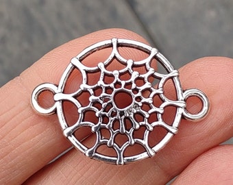 8 Dreamcatcher Connector Charms in Silver Tone - C2487