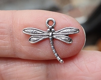 15 Dragonfly Charms in Silver Tone - C1697