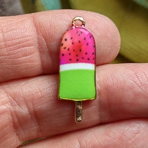 Watermelon Popsicle Charms: Pink & Green Enamel Pendants C4037