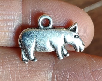 10 Hippo Charms in Silver Tone - C3726