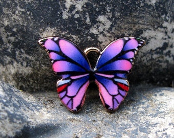 4 Pink Purple and Black Butterfly Charms - C3488