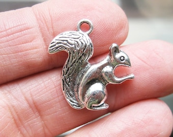 10 Squirrel Charms in Silver Tone - C3295