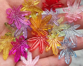 16 Plastic Colorful Marijuana Pot Leaf Charms - 2 of each color - C3432