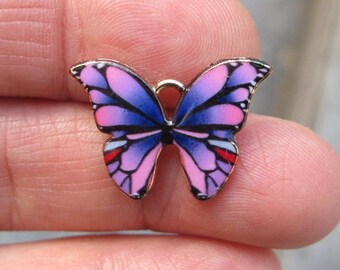4 Pink Purple and Black Butterfly Charms - C3488