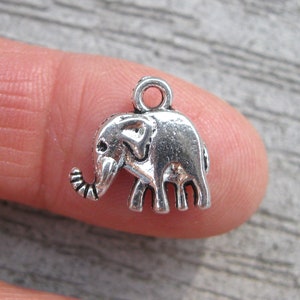 12 SMALL Elephant Animal Charms in Silver Tone - C3635