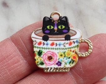 4 Cat Coffee Cup Charms - C3599