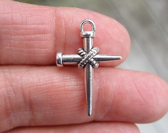 10 Cross Nail Charms in Silver Tone - C3387