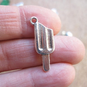6 Popsicle Ice Cream Charms in Silver Tone - C3368