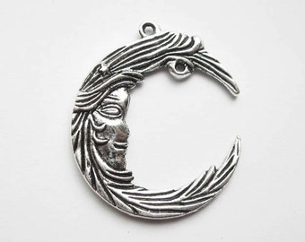 4 Larger Moon Pendants in Silver Tone - C1374