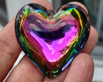 1 Large Glass Heart Rainbow Iridescent Pendant - C3812