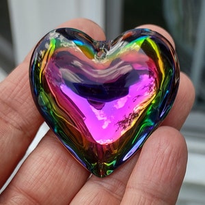 1 Large Glass Heart Rainbow Iridescent Pendant - C3812