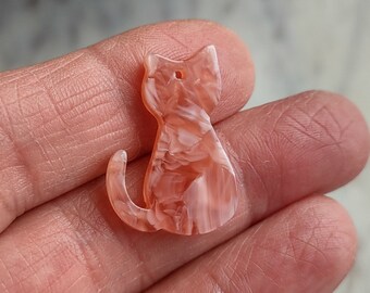 2 silhouette Cat Charms Pendants in Acrylic - Salmon Pink White - C4013