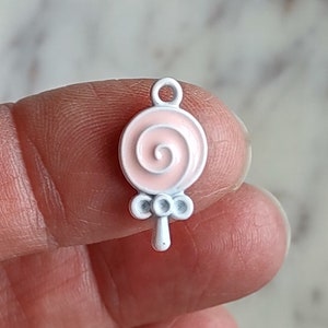 10 white and pink lollipop charms - C3899