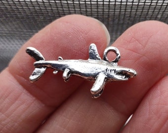 10 Shark Charms in Silver Tone - C3405