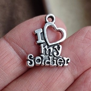 10 - I Love My Soldier Charms in Silver Tone - C2146