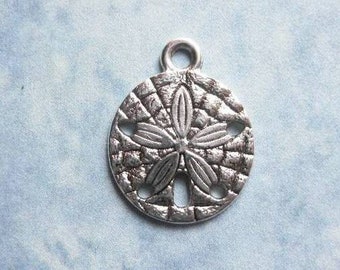 10 Sand Dollar Beach Charms in Silver Tone - C2224