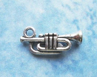 10 Trumpet Horn Charms in Silver Tone - C2188