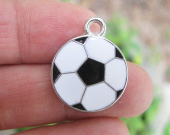 5 Soccer Ball Charms in Black and White Enamel - C2812