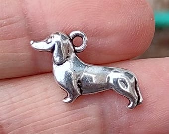 6 Dachshund Dog Charms in Silver Tone - C2587