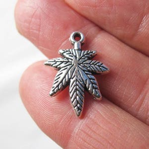 10 Silver Marijuana Charms - Pot cannabis hemp Pendants C2579