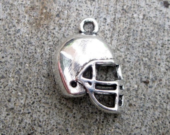 10 Football Helmet Charms in Silver Tone -  C2842