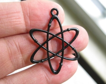 4 Black Atom Charms - C2780