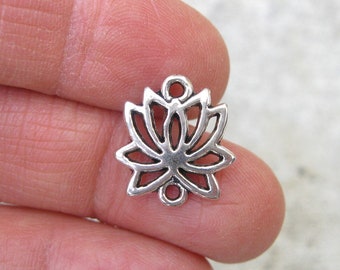 10 Lotus Flower Connector Charms in Silver Tone - C2720