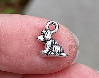10 Small Dog Charms in Silver Tone - C1200