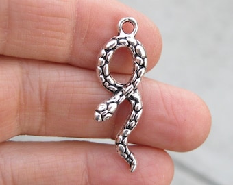 6 Snake Charms  in Silver Tone - C3027