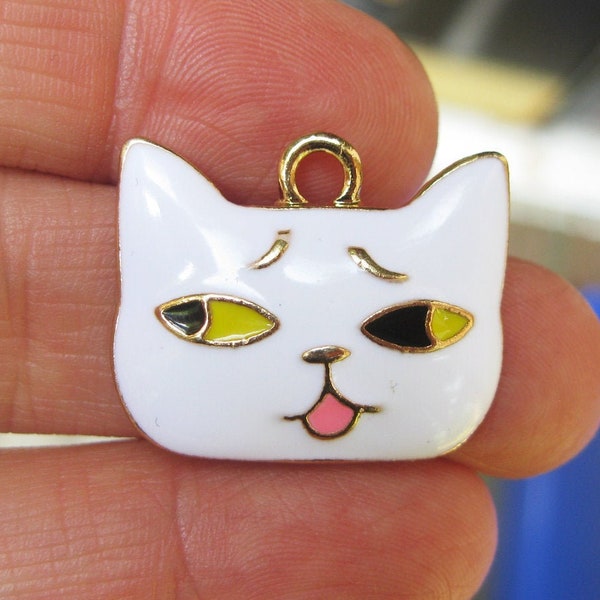 2 Enamel Cat Pendants - C3188