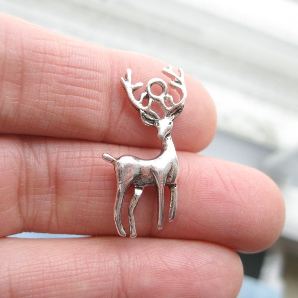 6 Deer Stag Reindeer Charms Pendants in Silver Tone - C3034