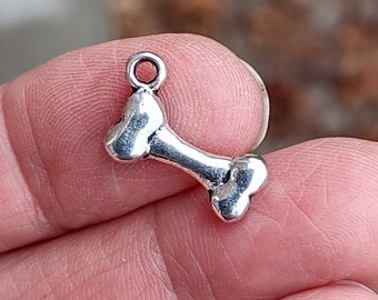 10 Dog Bone Charms in Silver Tone - C015