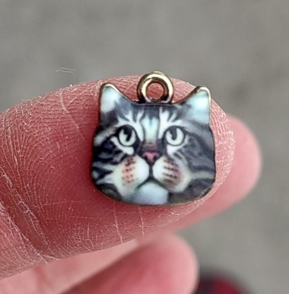 4 Cat Charms in Gray and Black -  Gold Tone - C3608