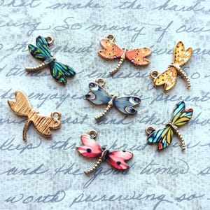 Dragonfly Charm Collection in multicolor enamel with gold tone backing - C2661 image 2