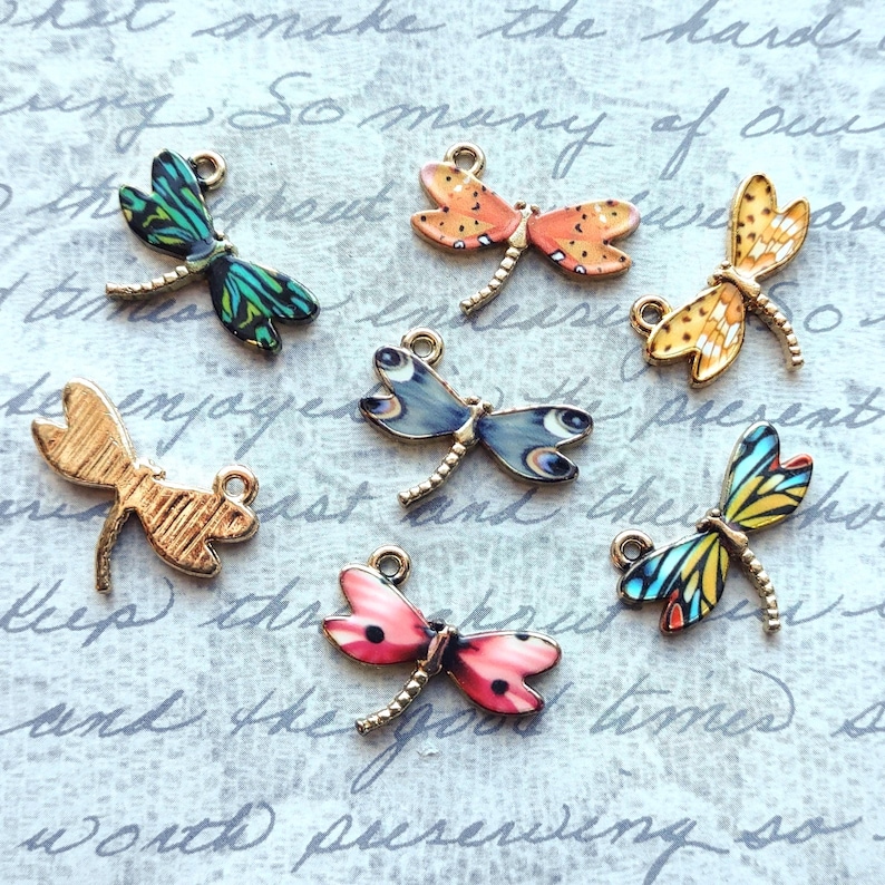 Dragonfly Charm Collection in multicolor enamel with gold tone backing - C2661 image 2
