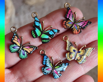 Butterfly Charm Collection - 5 charms total - enamel - C4114