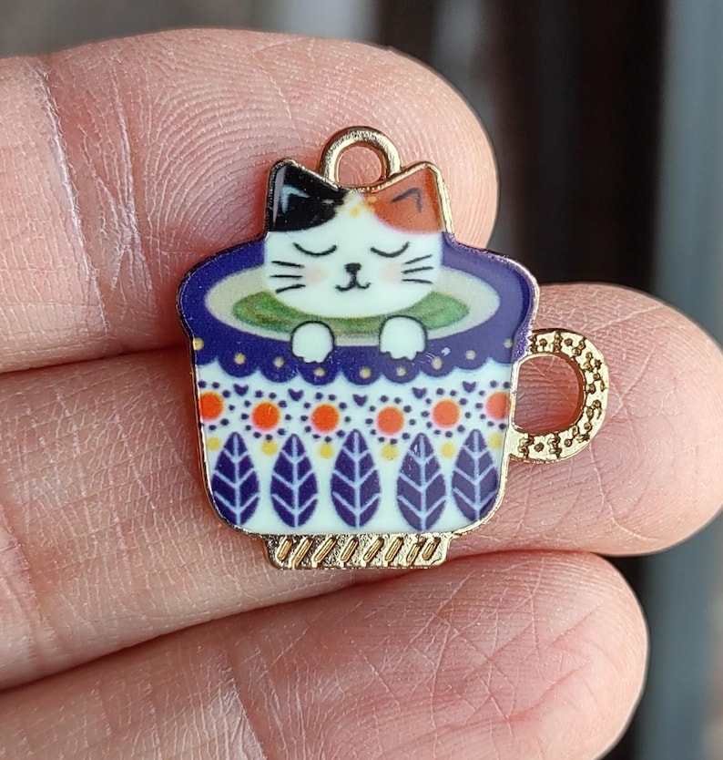 4 Cat Coffee Cup Charms - C3390 bild 1