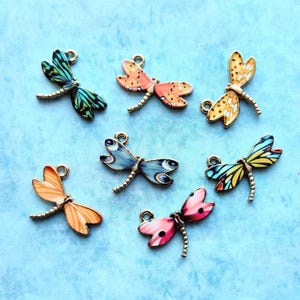 Dragonfly Charm Collection in multicolor enamel with gold tone backing - C2661 image 3