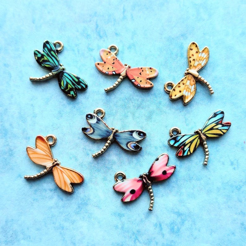 Dragonfly Charm Collection in multicolor enamel with gold tone backing - C2661 image 3
