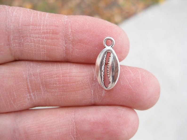 10 Cowrie Shell Beach Charms Pendants in Silver Tone C3356 image 2