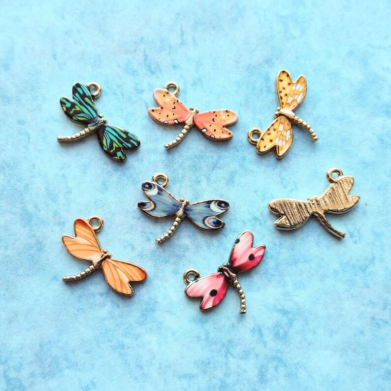 Dragonfly Charm Collection in multicolor enamel with gold tone backing - C2661 image 4