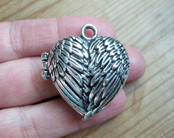 BULK 3 Angel wing locket antique silver tone AW89