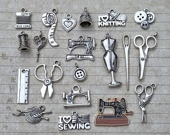 20 Sewing Crafts Charms Collection in Silver Tone - C4074