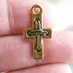 10 Cross Charms in Golden Tone - C3326