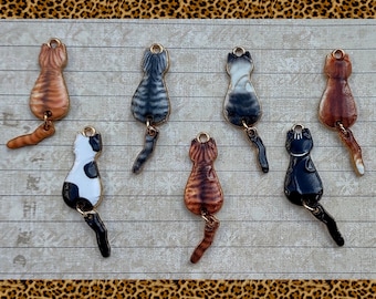 Cat with Swinging Tails Pendant Charm Collection - 7 charms total - C3859