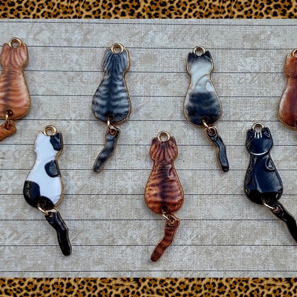 Cat with Swinging Tails Pendant Charm Collection - 7 charms total - C3859