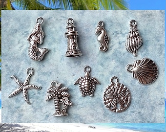 Beach Charm Pendant Collection in Silver Tone - C3896