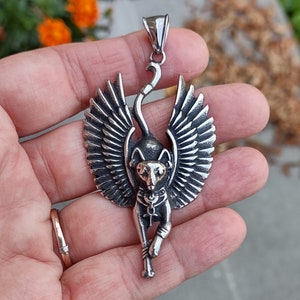 1 Large Bastet Egyptian Cat God Pendant in Stainless Steel - C4166