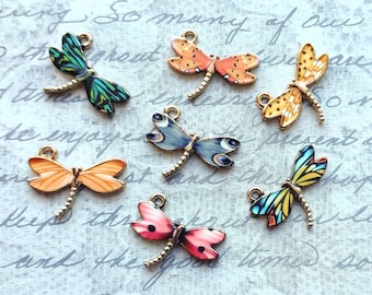 Dragonfly Charm Collection in multicolor enamel with gold tone backing - C2661