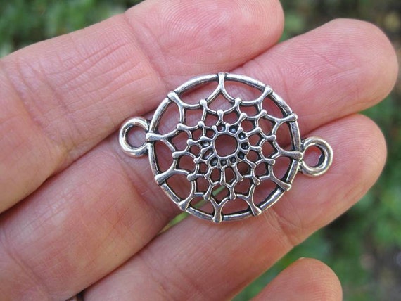 6 Dream catcher connector charms antique silver tone M144